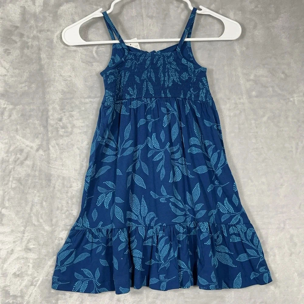 New J Crew Crewcuts‎ Girls Blue Floral Cotton Sundress Bow Smocked Sz 4